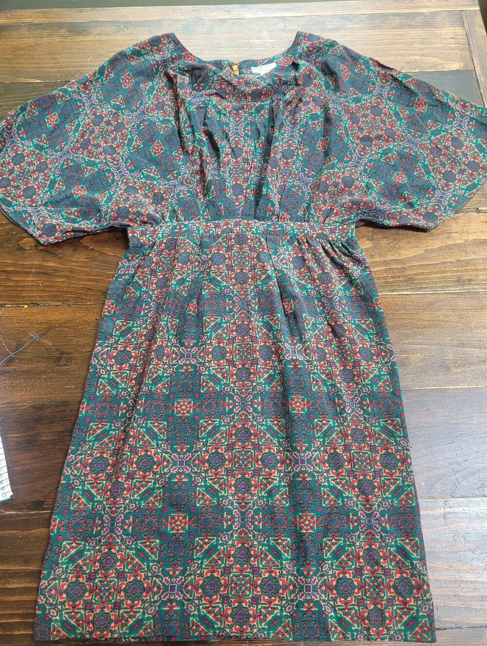 Boho Silk Dress Nieves Lavi from Anthropologie Size 4 Teal Red Purple